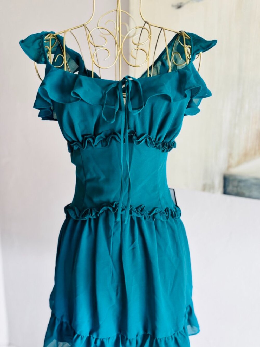 NWT B. Darlin Turquoise Aqua Chiffon Ruffle Tiered Mini Dress Size Large